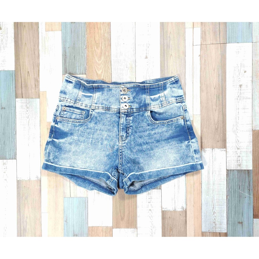 No Boundaries High Rise Denim Shorts Light Wash Acid Triple Button Size 11